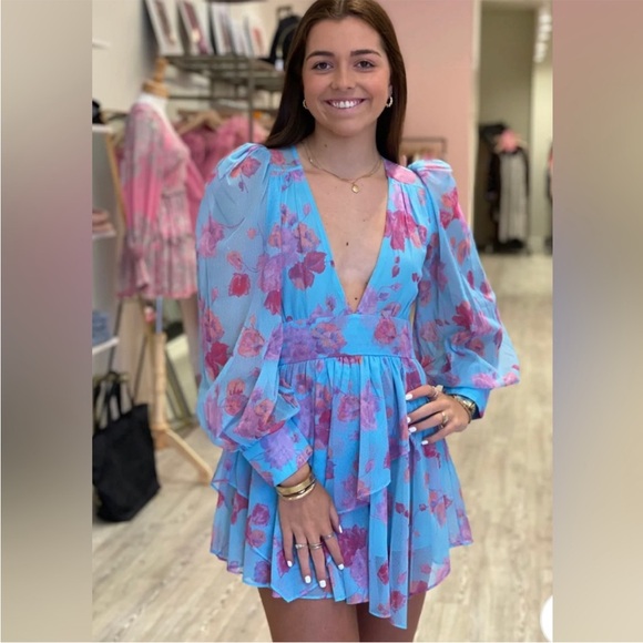NEW LOVESHACKFANCY varsha‎ dress in ocean reef blue Floral Size 2 - Picture 3 of 13